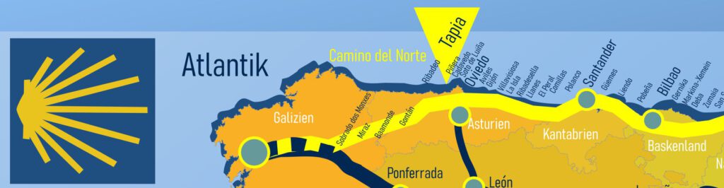 Jakobsweg an der Küste, Landkarte mit Ortsmarkierung Tapia